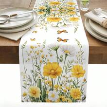 Spring Yellow White Floral Plant Butterfly Table Runner Holiday Party Decor Reusable Kitchen Dining Table Runner Wedding Decorations - Multicolor - View 14