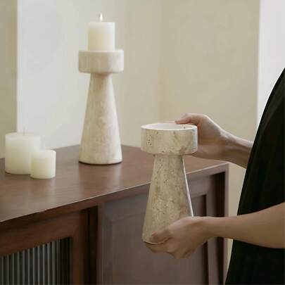 1/2 chiếc Chân nến họa tiết đá tối giản, Chân nến trụ phong cách Bắc Âu hiện đại dùng trang trí nhà cửa, làm đạo cụ chụp ảnh và vật trang trí trung tâm, màu be