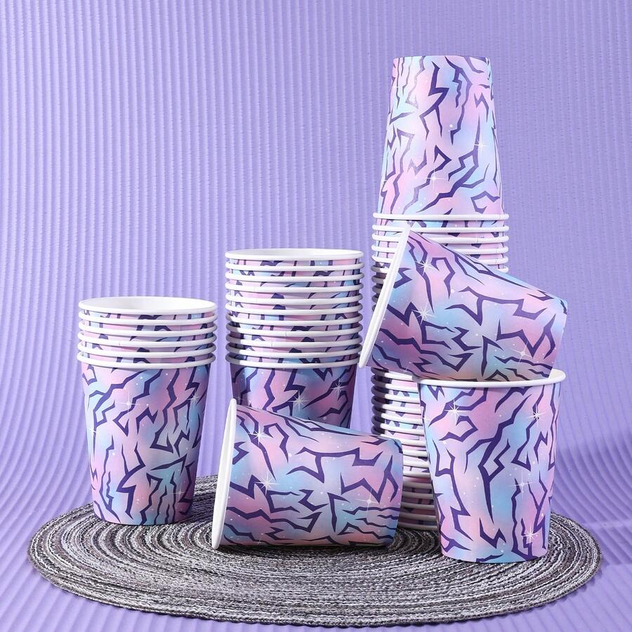 20/40/60pcs,Iridescent Kpop Birthday Party Cups Kpop Themed Purple Blue Pink Hot Cold Paper Cups For Music Birthday Wedding BabyShower Party Supplies Decor,K Pop Party 9oz Paper Cups Cups For Hot Cold Music Kpop Happy Birthday Party Decorations - Multicolor - View 1