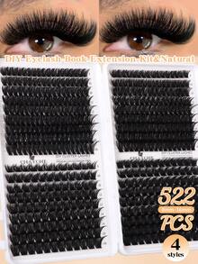 612/576/522 Sets Of D-Shaped Curling Mascara Adhesive Kits - Single Strand False Lashes - Large Capacity - Mixed Pack Of 8 - 16mm Sets Include Mascara Adhesion And Sealing, Eyelash Tweezers, And Eyelash Brush. DIY False Lash Bundles - Naturally Shaped, Thick, Super Soft, Super Light. Reusable Segmented Single Strand False Lash Kits - White - View 15