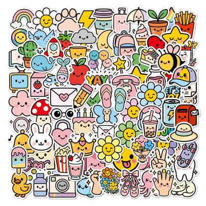 100 ملصق صغير جذاب ومقاوم للماء، ملصقات كرتونية جميلة لزجاجات المياه والأجهزة اللوحية والهدايا