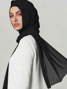 2pcs Women Scarf Tie Headband Set, Versatile Underlay Cap Combo, Hijab Middle East Abaya Accessory, Elastic Underlay Cap & Chiffon Scarf Set, Casual Outfit - Black - View 3