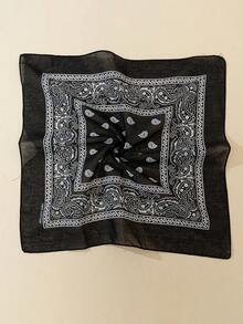 1pc Paisley Print Bandana Vintage Neckerchief For Rap Concert - Black - View 4