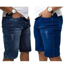 KIT 2 Bermudas Masculinas Jeans Denim Casual | Combo Azul Puído e Azul Bigode para o Dia a Dia - 2BRM Azul PUIDO + Azul BIGODE - Visão 2