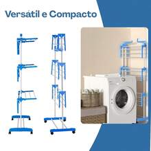 Floor Clothes Drying Rack, Retractable, Foldable, 3-Tier Vertical, Portable, Compact, And With Wheels - View 4