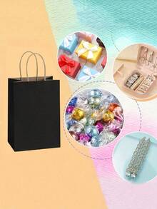 50入黑色禮品袋，迷你派對禮品袋，包裝袋，紙製手提袋，烘焙外帶奶茶包裝袋，適用於節日派對、生日派對、婚禮-5/10/25/50入 - 彩色 - 查看 5