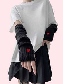 1双甜美可爱芭蕾舞风格系带臂套，针织白色半指手套袖套，洛丽塔公主风臂套，适合约会/日常穿着 - 251#白+粉絲帶 - 查看 18