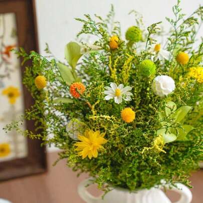 1 Bouquet Handmade INS Style Fresh Nordic Green Floral Arrangement, Suitable For Home Decor, Bedroom, Study, Dining Table, Lobby, Cafe, Wedding Bridal Bouquet, Party Decoration, Maintenance-Free, Great Gift For Christmas, Mother's Day, Thanksgiving, Valentine's Day