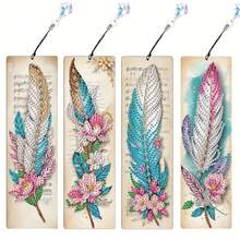 4件套钻石艺术书签，PET水晶钻石画书签带流苏，DIY手工工艺品，适用于家居、办公室、学校，成人艺术礼品 - 查看 3