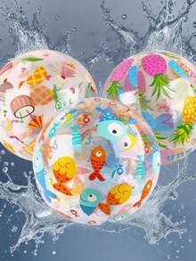 1/3/5pcs Transparent Printed Inflatable Beach Balls, Animal & Fruit Patterns, Suitable For Beach, Outdoor Party, Water Games, Durable PVC Material, Random Assorted - Multicolor - View 10