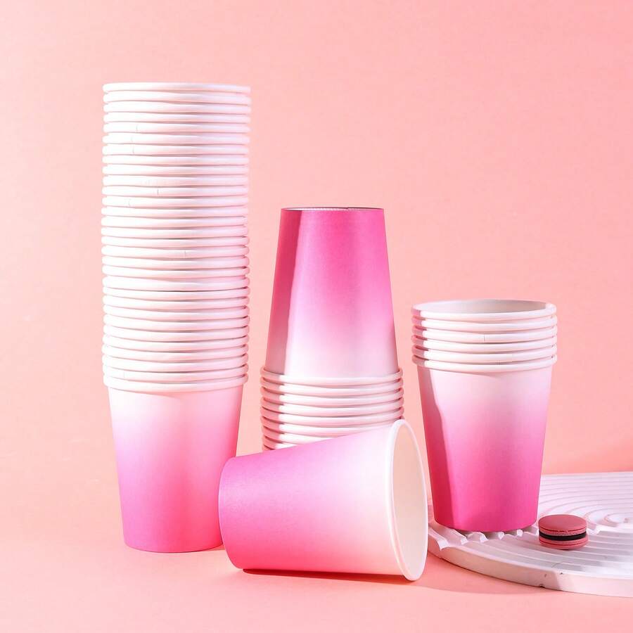 10/20/40/60 buah Gelas Kertas Sekali Pakai Warna Pastel Gradien, Gaya Minimalis Lembut, Cocok untuk Brunch Paskah, Piknik Musim Semi, Pernikahan, Minum Teh Sore untuk Anak Perempuan, Penggunaan Sehari-hari, Perlengkapan Pesta - Merah Mawar - View 1