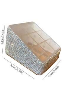 1pc Sparkling Rhinestone Lipstick & Nail Polish Display Box, 9-Grid Bathroom Vanity Makeup Organizer, Elegant Gift For Holidays - Silver - View 4