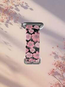 1条黑色底灰色叶子粉色花朵图案的柔软弹性透气替换腕带，适用于 38mm 40mm 41mm 45mm 44mm 42mm 49mm，时尚休闲多色硅胶表带，兼容 Ultra系列S11/S10/SE/9/8/7/6/5/4/3/2/1智能手表配件 - 彩色 - 查看 4