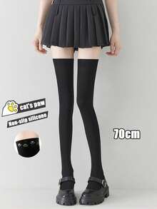 1双黑色硅胶防滑加长过膝袜，女士显瘦JK袜，70厘米长，天鹅绒大腿袜，黑白猫爪防滑小腿袜，百搭修身透气纯美学院风 - 彩色 - 查看 11