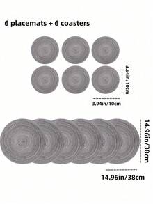 各种尺寸圆形编织餐垫，可水洗厨房餐桌垫，适合家庭聚会、婚礼派对和宴会餐桌装饰（黑灰色） - 黑灰色 - 查看 17
