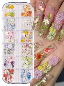 1盒3D木浆花朵美甲装饰套装 - 逼真蝴蝶花朵美甲贴纸，透明装饰，适用于凝胶指甲油设计、DIY美甲沙龙贴纸、新娘婚礼派对美甲配件 - 彩色 - 查看 7