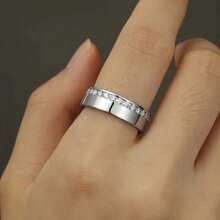 Minimalist Smooth Round Synthetic Cubic Zirconia Geometric Couple Rings, Jewelry Gift For Valentine's Day - White - View 9