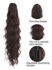 26英寸深棕色水波纹耐热合成马尾假发,适合女性和女孩,日常及派对佩戴。 - 彩色 - 查看 5
