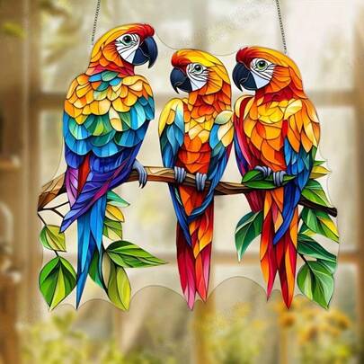 1pc, Stained Glass Parrot Suncatcher ), Window Hanging Suncatcher, Garden Lover Gift, Gift For Friends And Family, Housewarming Gift, Art Wall Decor, Garden Porch Bedroom Office Home Decor Outdoor Patio Decor