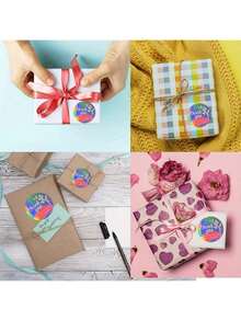 500pcs/1Roll 1inch Round Reusable Self-Adhesive High-Glossy Paper Envelope Stickers, Graphic Pattern, English Language, With Thank You Design, For Gift Wrapping - Multicolor - View 3
