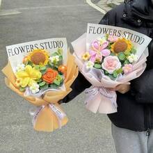 针织花束 手工钩编花束 母亲节礼物 成品手工编织花束 生日情人节礼物 - 彩色 - 查看 1