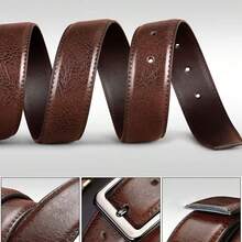 1条男士复古真皮腰带，合金扣，休闲商务腰带，适合中年人搭配牛仔裤 - 黑色 - 查看 8