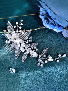 1pc Elegant Handmade Beaded Bridal Hair Comb, Women Wedding Party Hair Accessory - Silver - View 6