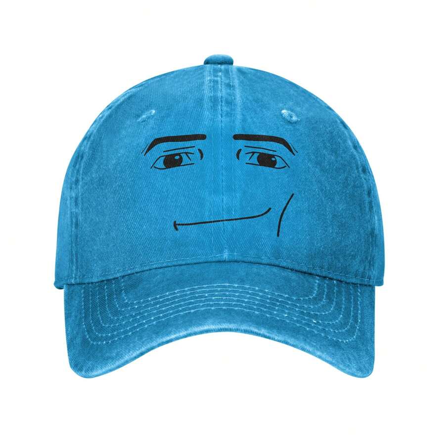 Anime Robot Robloxs Face Fashion Retro Washed Denim Hat - Blue - View 1