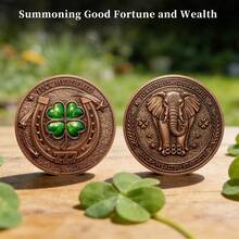 1pc Gold Lucky 777 & 888 Coin Set, Four-Leaf Clover, Horseshoe & Elephant Auspicious Symbols, Collectible Wealth-Attracting & Prosperity Gift - one-size - View 9