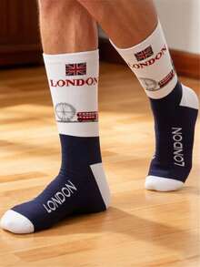 1 双男士创意文字图案设计舒适透气休闲中筒袜 - 彩色 - 查看 4