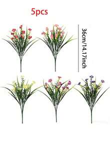 5pcs Artificial Colorful Floral Bouquet, Silk Daisy, Eucalyptus, Morning Glory Hanging Basket, UV-Resistant, Suitable For Outdoor Decor, Garden, Patio, Corridor, Balcony, Wedding, Bouquet, Summer, Home Decor, Living Room, Bedroom, Tabletop, Wall, Vase Filler, Birthday Gift, Graduation Gift - Multicolor - View 7