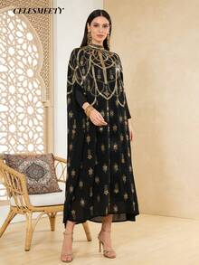 Women's Minimalist Printed Short Sleeve Top - Black Gold - View 1