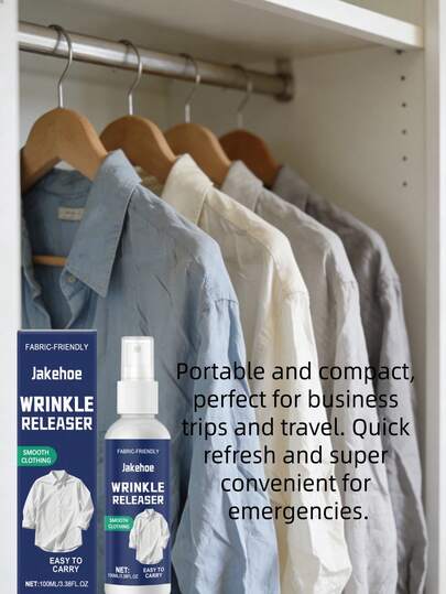 jakehoe Spray antiarrugas, apto para múltiples telas, planchado rápido, esencial para viajes, fórmula suave, no daña la ropa