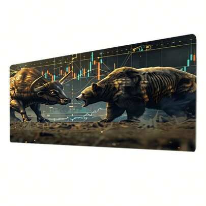 Alfombrilla de ratón grande - Diseño de confrontación del mercado alcista y bajista, alfombrilla de escritorio Fintech, adecuada para oficina moderna y juegos, con fondo gráfico de velas de colores, agrega un toque artístico a su escritorio