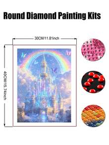 Bộ tranh đính đá hình lâu đài dành cho người lớn mới bắt đầu, bộ tranh đính đá 5D, tranh đính đá toàn bộ khuôn mặt, tranh thủ công đính đá trang trí tường nhà. - Không có khung - Xem 3