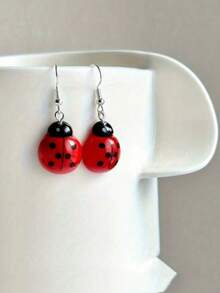 Pendientes grandes de mariquita de resina, pendientes de insectos Y2K, pendientes raros - Plateado - Ver 2