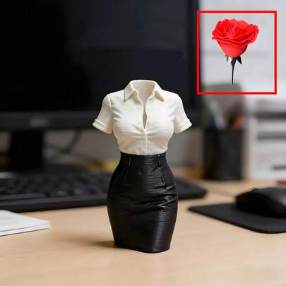 玫瑰花瓶摆件，可爱桌面装饰，床头柜摆件，迷你家居装饰，娃娃屋配件，BJD摄影道具