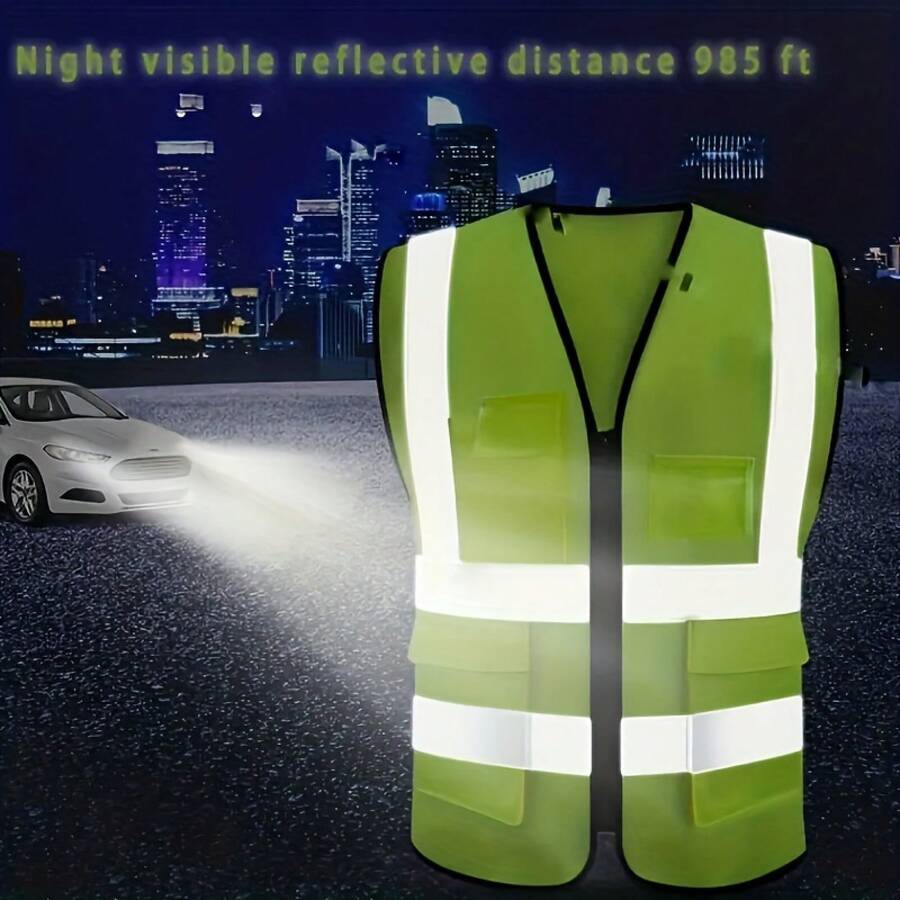 High-Quality Product[Multi-Pocket Reflective]Reflective Vest, Safety Running And Cycling, Multi-Pocket Reflective - 深綠色 - 查看 1