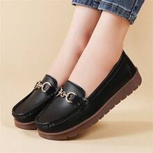 女士平底乐福鞋，柔软橡胶鞋底，休闲套脚鞋 - 黑色 - 查看 3