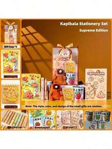 1 Set Capybara Themed Stationery Gift Box Set, Includes Various Capybara Design Items Such As Pen, Pencil Case, Notebook, Stickers, Eraser, Sticky Notes, Pendant, Etc. A Great Choice For Graduation Gifts, Birthday Gifts, Back To School Gifts, Valentine's Day Gifts (Stationery Styles And Colors Are Random) - Multicolor - View 5
