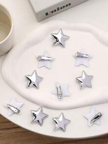 10PCS Mini Star Hair Clips, Sweet And Cool Star Hairpins, Side Braiding Tool - Silver - View 4