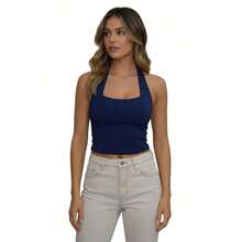 Women's Casual And Gym Halter Tank Top Summer 2026  Antonela Braga Silicone Effect - 藏蓝色 - 查看 3