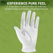 FINGER TEN Cabretta 真皮男士高尔夫手套，带球位标记，1 只装，左手款，时尚的圆点图案，高级奢华触感，为每位右手高尔夫球手提供稳固的抓握力。 - 白色 - 查看 3