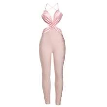 2026 Spring New Women's Sexy Spicy Girl Cross Color Cross Back High Waist Tight Jumpsuit Pants - 粉色 - 查看 5