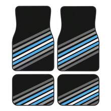 4pcs Car Floor Mats With Stylish Black, White, Gray And Blue Striped Design, Personalized Pattern, Suitable For Cars, Trucks And SUVs, Durable And Easy To Clean, All-Season Use, Perfect For Car Enthusiasts And Great Gift For Friends And Family - Multicolor - View 2