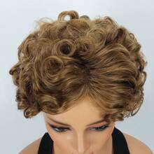 8 Inch Synthetic Brown Curly Short Wig - Rose Hairstyle Design Women's Wig Made Of High-Temperature Fiber And Inner Mesh Net - Brown - View 5