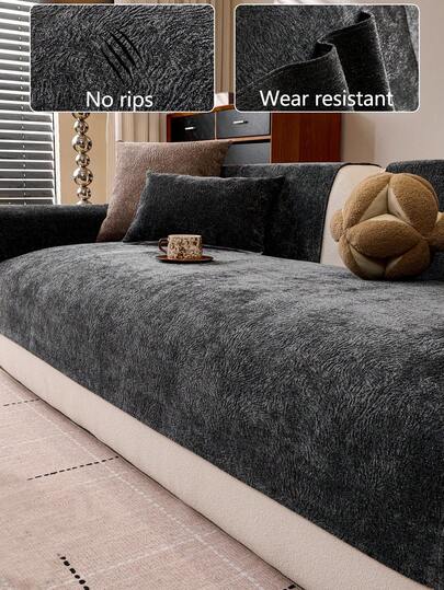 1pc All-Season Comfortable Chenille Sofa Cushion Cover, Modern Minimalist Non-Slip Sofa Seat Pad, Dust-Proof And Washable Sofa Slipcover, Deep Gray Fresh And Soft, Color-Fast, Pet-Friendly, Fits L-Shaped Sofa And 1/2/3/4-Seat Sofa In Bedroom, Office, Living Room