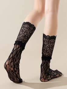1 Pair Thin Sexy Solid Color Mary Jane Net Mesh Ankle Socks, Sweet Style For Spring/Summer - View 6