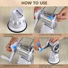 Rotary Cheese Grater Hand Crank - Mandoline Vegetable Slicer With 3 Stainless Steel Blades, Cheese Shredder For Fruit Vegetables Nuts - White - View 8