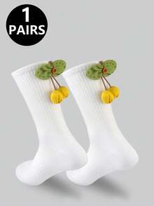 1 Pair Cherry Fruit Element Mid-Calf Socks, Soft And Comfortable, 3D Stereoscopic Mid-Calf Socks - Multicolor - View 6